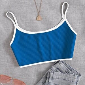 Amazon Blue Ribbed Camisole Crop Top